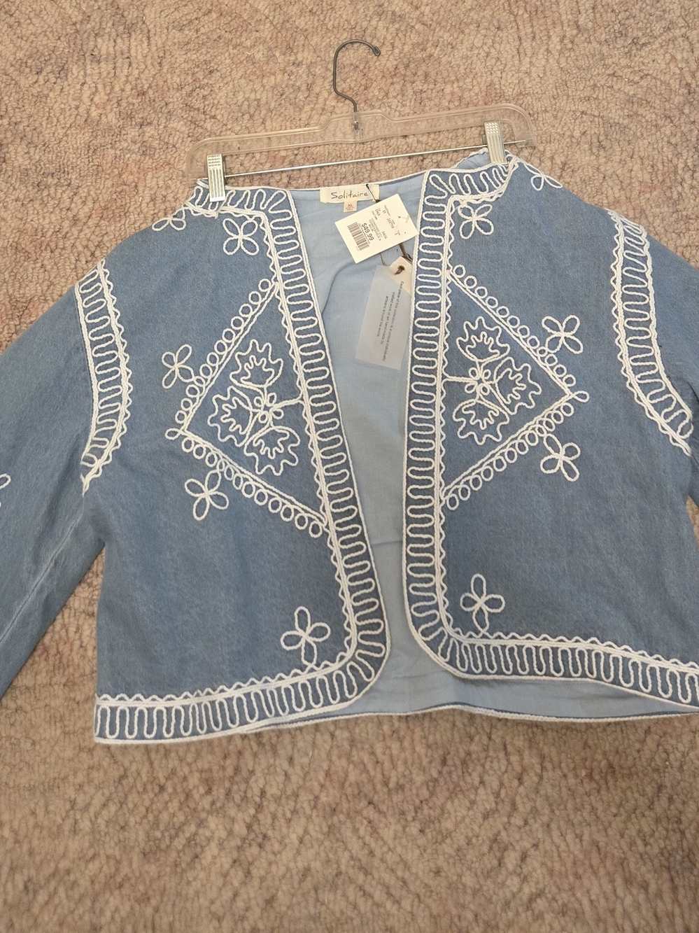 Solitaire Blue Denim Jacket with White Embroidery